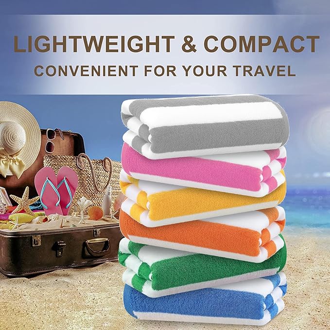 Genovega 6 Packs Oversized Stripe Beach Towel Thin Set for Women Men in Absorbent Big Extra Large XL Clearance Travel Family Toweling Accessories Essentials Adults Gift Stripe