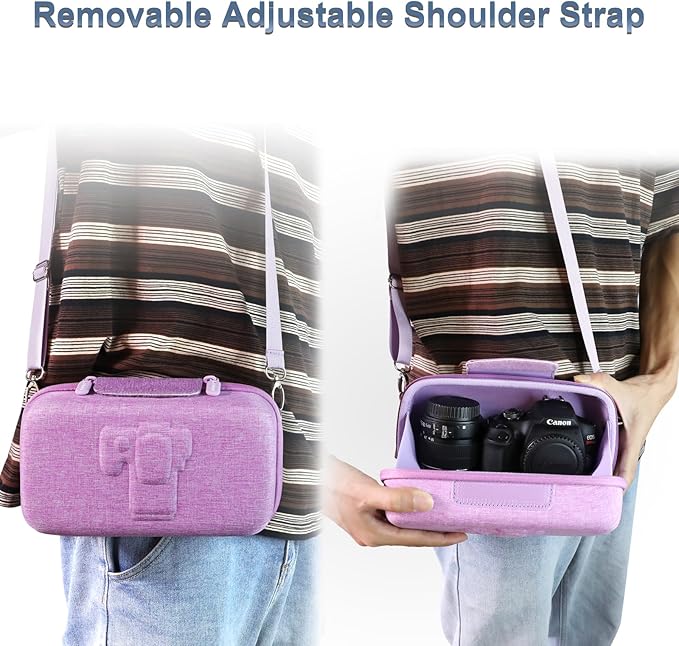 LTGEM Camera Case for Canon EOS Rebel T7 / R50 / R100 / R50 V / T6 / R8 / R10 / RP / SL3 / R5 / T100 DSLR SLR Camera and 18-55mm/18-45mm Lens with Shoulder Strap, Purple
