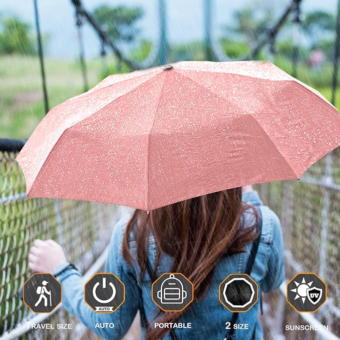 MRTLLOA 42/49 Inch Compact Travel Essentials Umbrella for Rain, Lightweight, Portable, Automatic, Strong, Waterproof Folding Umbrellas for Women, Men and Teenagers