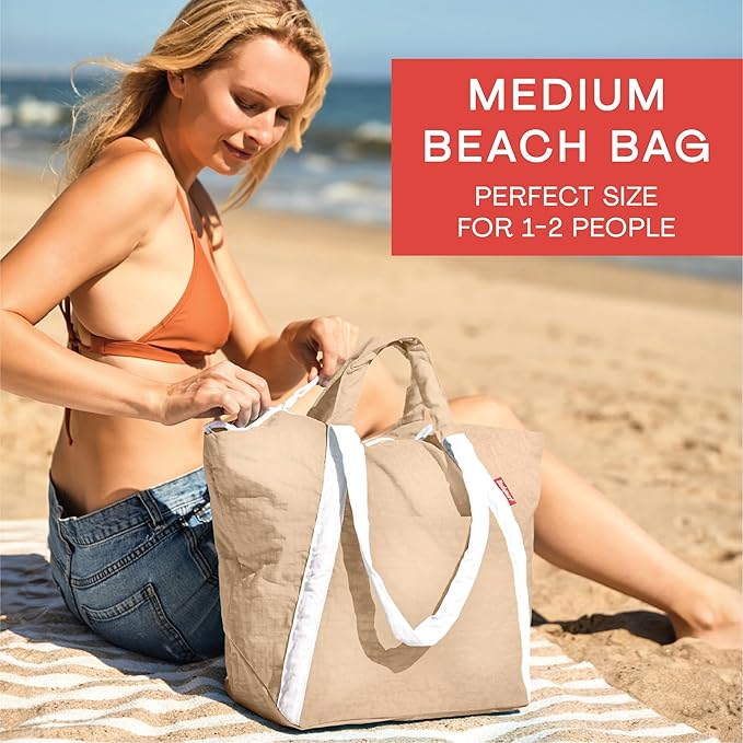Bodysurf Beach Bags Waterproof Sandproof - Packable Foldable Nylon Zipper Tote Bag for Travel Lightweight, Pool, Boat, Cruise