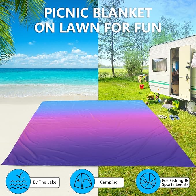AISPARKY Beach Blanket Waterproof Sandproof Extra Large, Oversized Beach Mat, Quick Drying&Compact&Lightweight, Picnic Blankets Vacation Essentials for Outdoor Beach Camping (79" X 83" (4 Person))