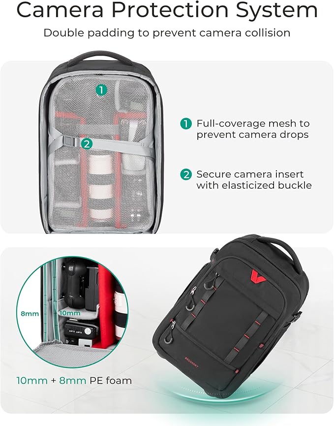 BAGSMART Rolling Camera Bag for DSLRs, Professional Large Camera Backpacks for Travelling Photographers, Photographic Rolling Case & Travel Suitcase, Black