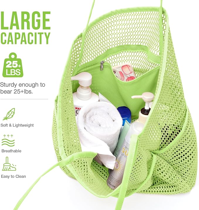 KPX Beach Bag with Mini Pocket, Beach Tote Bags for Women Large Foldable Mesh Swimming Pool Travel Bags - Sandproof