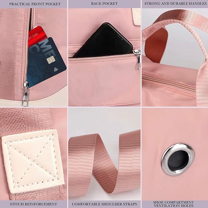 J&G Waterproof Gym Duffel Bag – Lightweight Travel & Sports Bag with Shoe Compartment and Wet Pocket for Men & Women – Carry-On Weekender for Gym, Beach, Trips – 8 Colors (Light Pink)