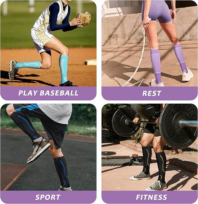 fenglaoda 3 Pairs Compression Socks for Women & Men Knee High Nurse Pregnant Cute Medical Running Travel Athletic