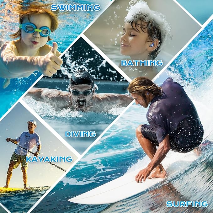Waterproof Swimming Ear Plugs for Adults - 3 Pairs of Reusable Soft Silicone Swim Earplugs,Perfect for Surfing, Diving,Pool,Showering and Other Water Sports - Keep Water Out and Ear Protection