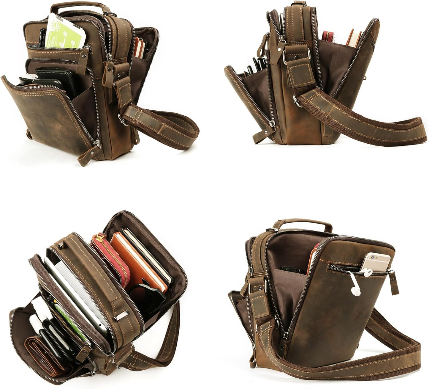 KPYWZER Genuine Leather Shoulder Bag Small Men Messenger Pack Handbag Sling Crossbody Bag Man Purse for Business