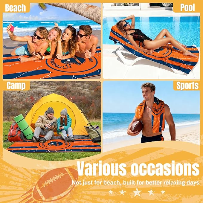 Football Fan Thin Lightweight Microfiber Beach Towel Themed Sand Free Oversized Quick Dry Towels Men Women Gear Team Dad Boyfriend Husband Him Xmas Father Day Gag Nice Gift