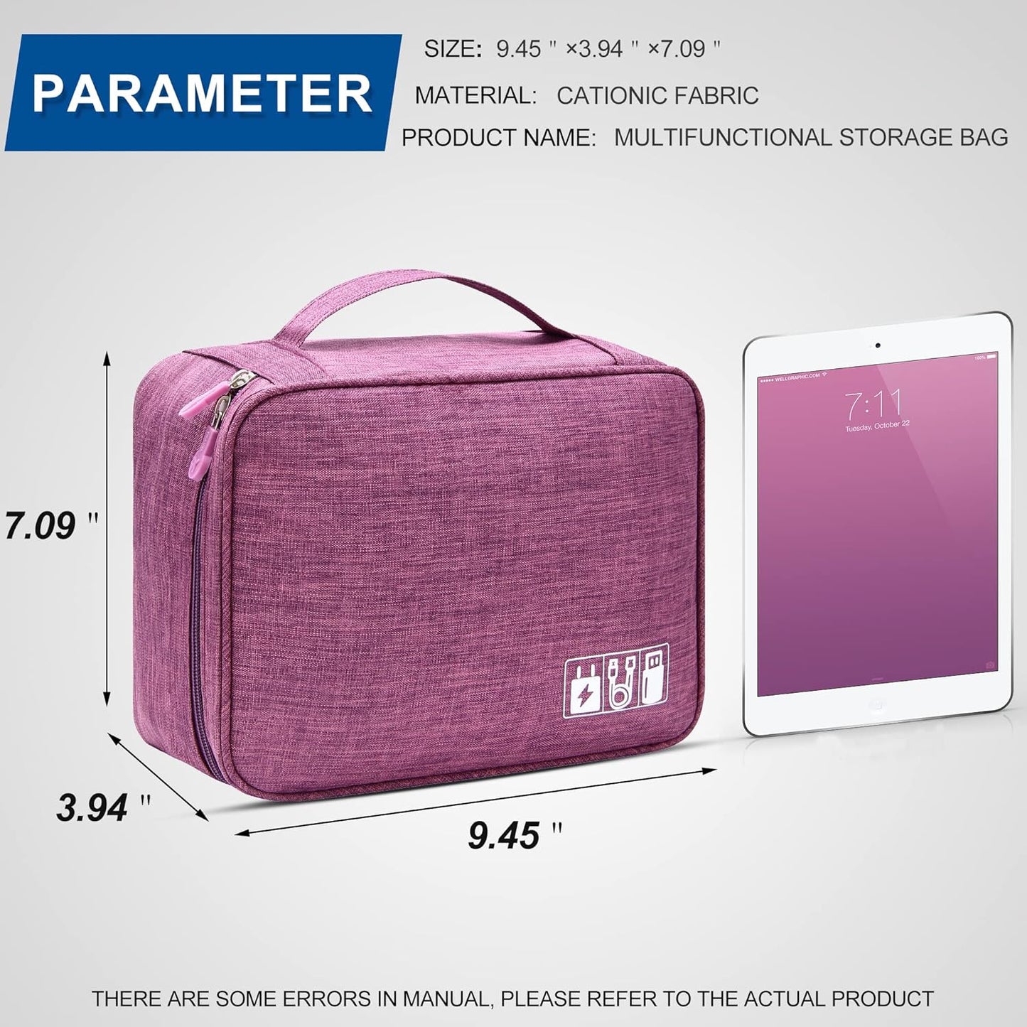 Electronics Organizer Travel Universal Cable Organizer Bag Waterproof Electronics Accessories Storage Cases for Cable, Charger, Phone, USB, SD Card, Hard Drives, Power Bank, Cords