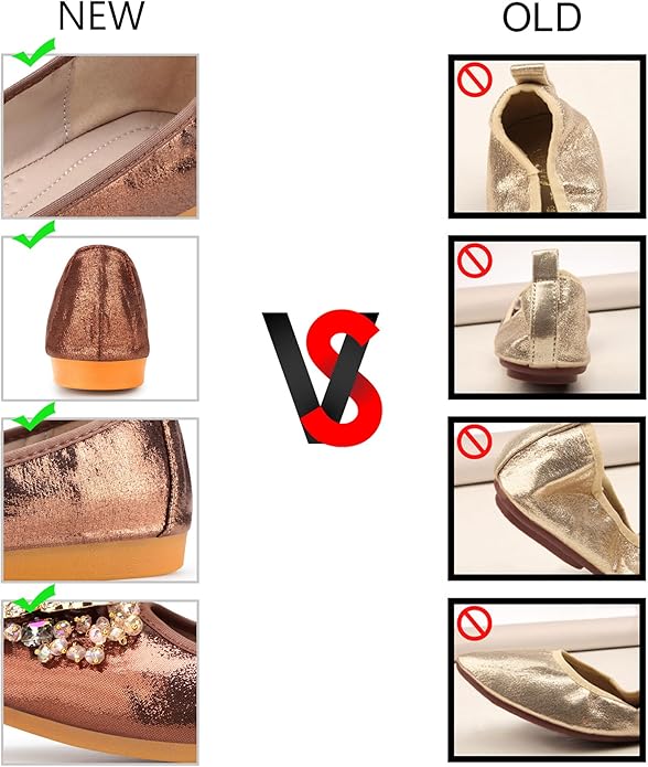 KUNWFNIX Women Ballet Flats Rhinestone Wedding Ballerina Shoes Foldable Sparkly Comfort Slip on Flat Shoes