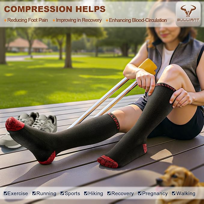BULLIANT Compression Socks 3Pairs-15-20mmHg Circulation Support Men Women Hiking Sports Recovery-Upgraded Wicking Tech