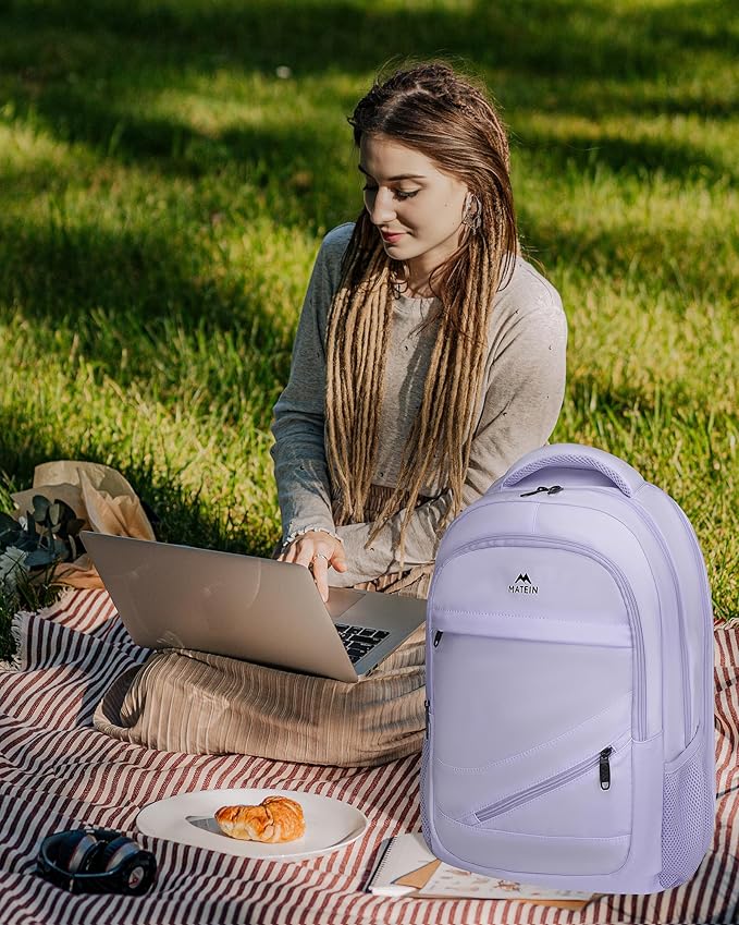 MATEIN Large 17 Inch Laptop Backpack for Women, Lightweight Travel Backpack Fits College School Essentials, Anti Theft Work Commute Nursing Computer Bag TSA Approved for Weekender Trip, Light Purple