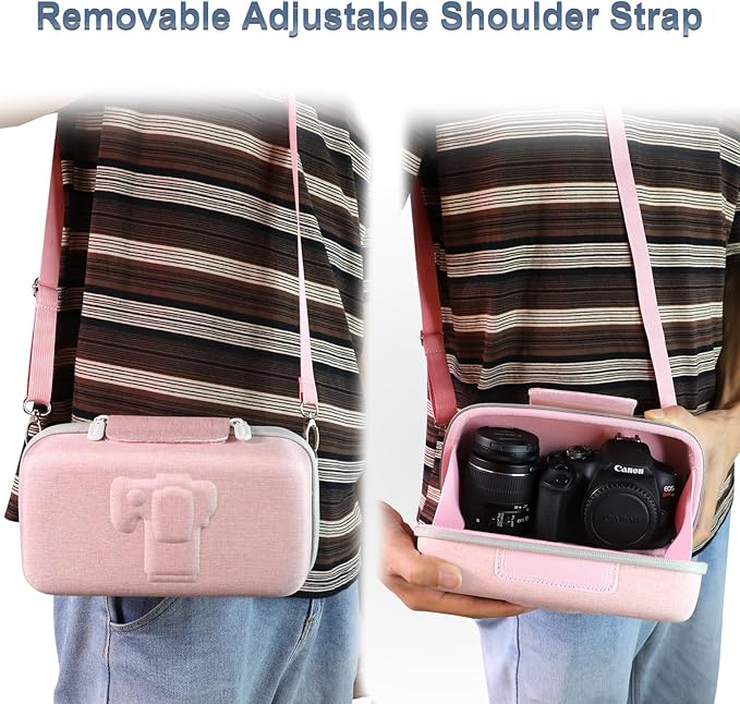 LTGEM Camera Case for Canon EOS Rebel T7 / R50 / R100 / R50 V / T6 / R8 / R10 / RP / SL3 / R5 / T100 DSLR SLR Camera and 18-55mm/18-45mm Lens with Shoulder Strap, Pink