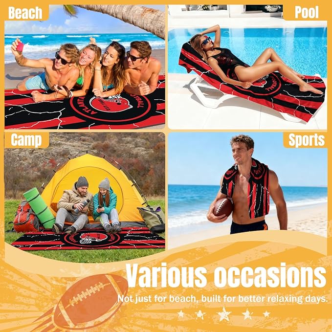 Football Fan Thin Lightweight Microfiber Beach Towel Atlanta Themed Large Sand Free Oversized Towels Men Women Falcons Team Boyfriend Bf Father Christmas Xmas Good Custom Weird White Elephant Gift