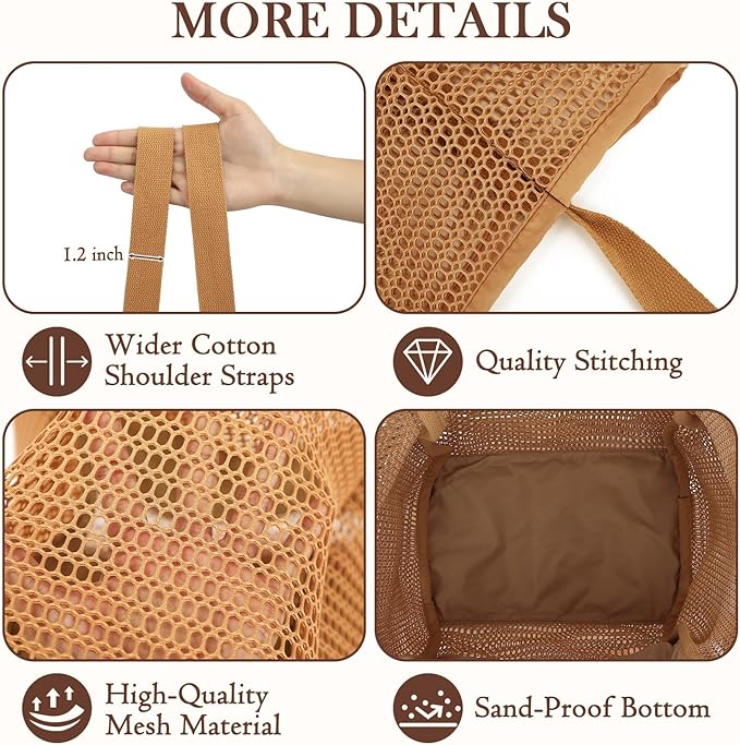 Fammart Mesh Beach Bag for Women, Summer Straw Tote Hobo Pool Bags with Zipper Pocket, Travel Vacation Cruise Essentials 2026