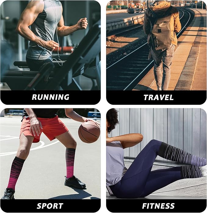 fenglaoda 3 Pairs Compression Socks for Women & Men Knee High Nurse Pregnant Cute Medical Running Travel Athletic