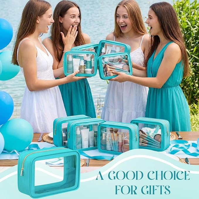 Hsei 6 Pcs Clear Makeup Bags with Color Edged TSA Approved Travel Toiletry Bags with Zipper Clear Cosmetic Bag Diaper Bag for Car Storage Organizer Wedding Essentials for Women Gift(Turquoise Green)