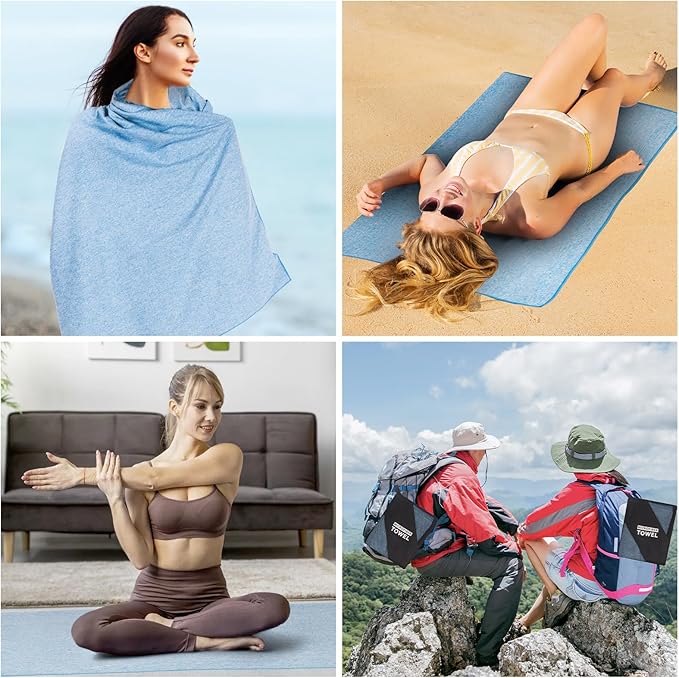 Quick Dry Microfiber Camping Towel, Large Towel for Beach Travel Gym Body Sweat Hiking Yoga Swimming Pool(Blue, 31.5X70 Inch)