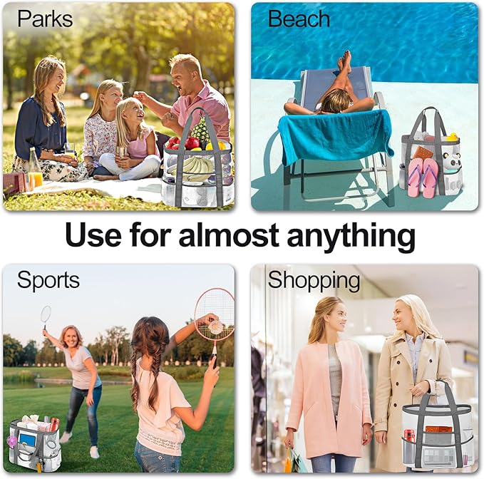 Mesh Beach Bags for Women - Family Beach Tote Bag for Toys, Towels, Travel Vacation Cruise Essentials