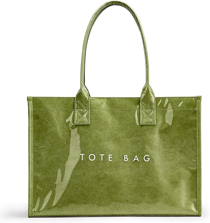 KALIDI PVC Tote Bag Women’s Kraft Paper Work Handbags Purses with Top Handle