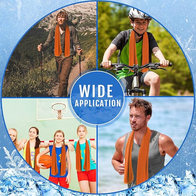 Hosuly 50 Pack Cooling Towels, 40"x12" Yoga Towels Ice Breathable Soft Chilly Sweat Rag Microfiber Workout Rags for Neck and Face for Gym Golf Sport Running(Orange)