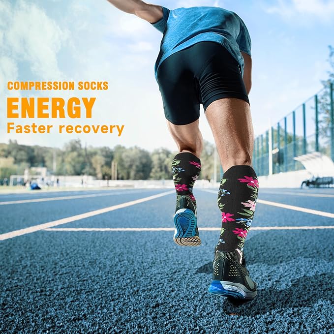 bropite Flora Compression Socks for Women & Men-Knee high 6 Pairs 20-30mmhg Support Running Nurse Travel
