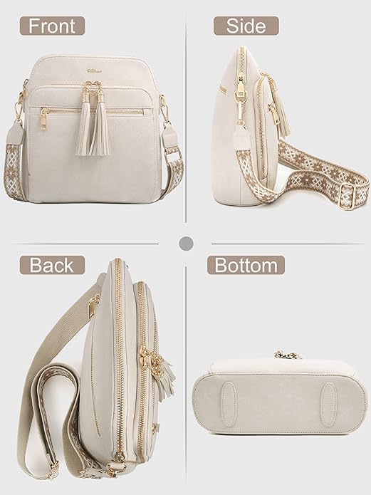Women's Leather Crossbody Bags Anti Theft Purses RFID Blocking Handbags Trendy Travel Adjustable Strap Tassel
