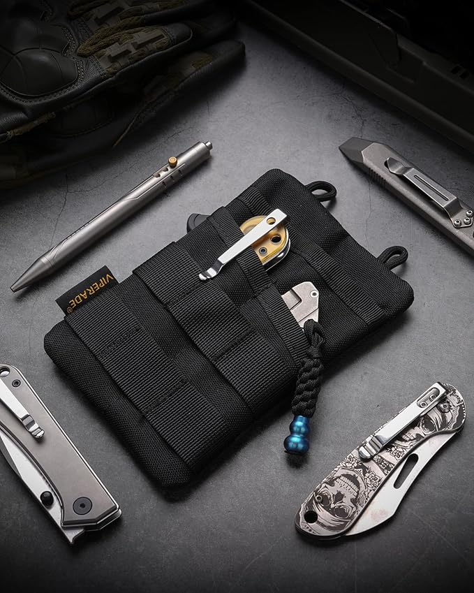 VIPERADE VE3 Tool Pouch Pocket Organizer, Nylon Tool Belt Loop Pouch with 4 Pockets Tool Storage EDC Pouch for Flashlight/Pocket Knife, Tactical Pen, Notebook (Tan)
