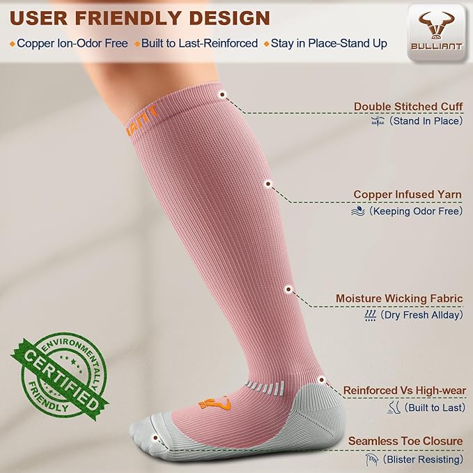 BULLIANT Compression Socks 3Pairs-15-20mmHg Circulation Support Men Women Hiking Sports Recovery-Upgraded Wicking Tech