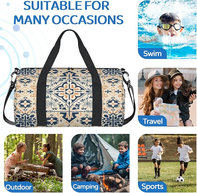 Ethnic Art Gym Bag for Women 17 inch Waterproof Carry On Overnight Weekender Bag Sports Duffel Tote Bags for Travel Workout
