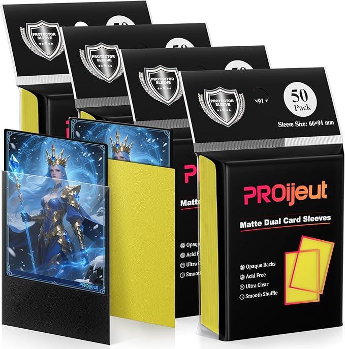 200 Pack Card Sleeves, Matte Dual Trading Card Sleeves with Opaque Back & Smooth Shuffle, Tear Resistant Card Protectors for MTG, TCG and Game Cards (Lightning Yellow)
