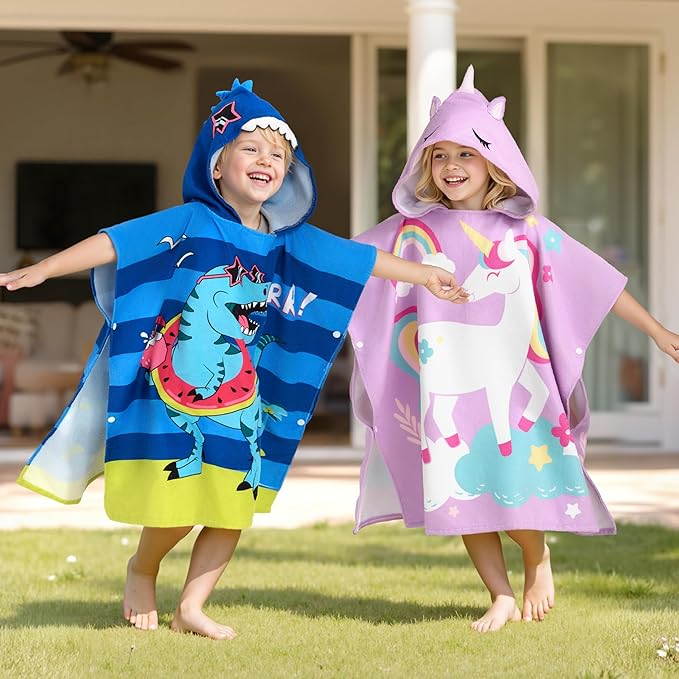 Joiedomi Kids Beach Towels with Hood for Girls Purple Unicorn Hooded Toddler Bath Towel Quick Dry Soft Microfiber 30"x30"