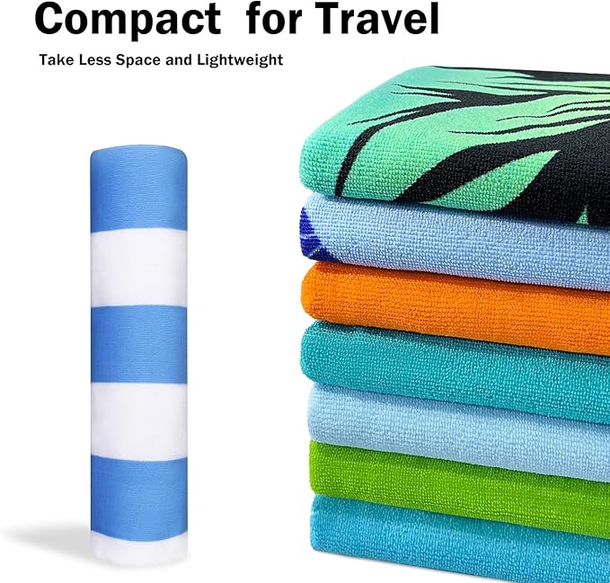cabanana Microfiber Beach Towel Oversized - 70"x 35"Sand Free Quick Dry Lightweigh Beach Towels for Adults,Soft Extra Large Thin Travel Towel for Beach Accessories(Blue)