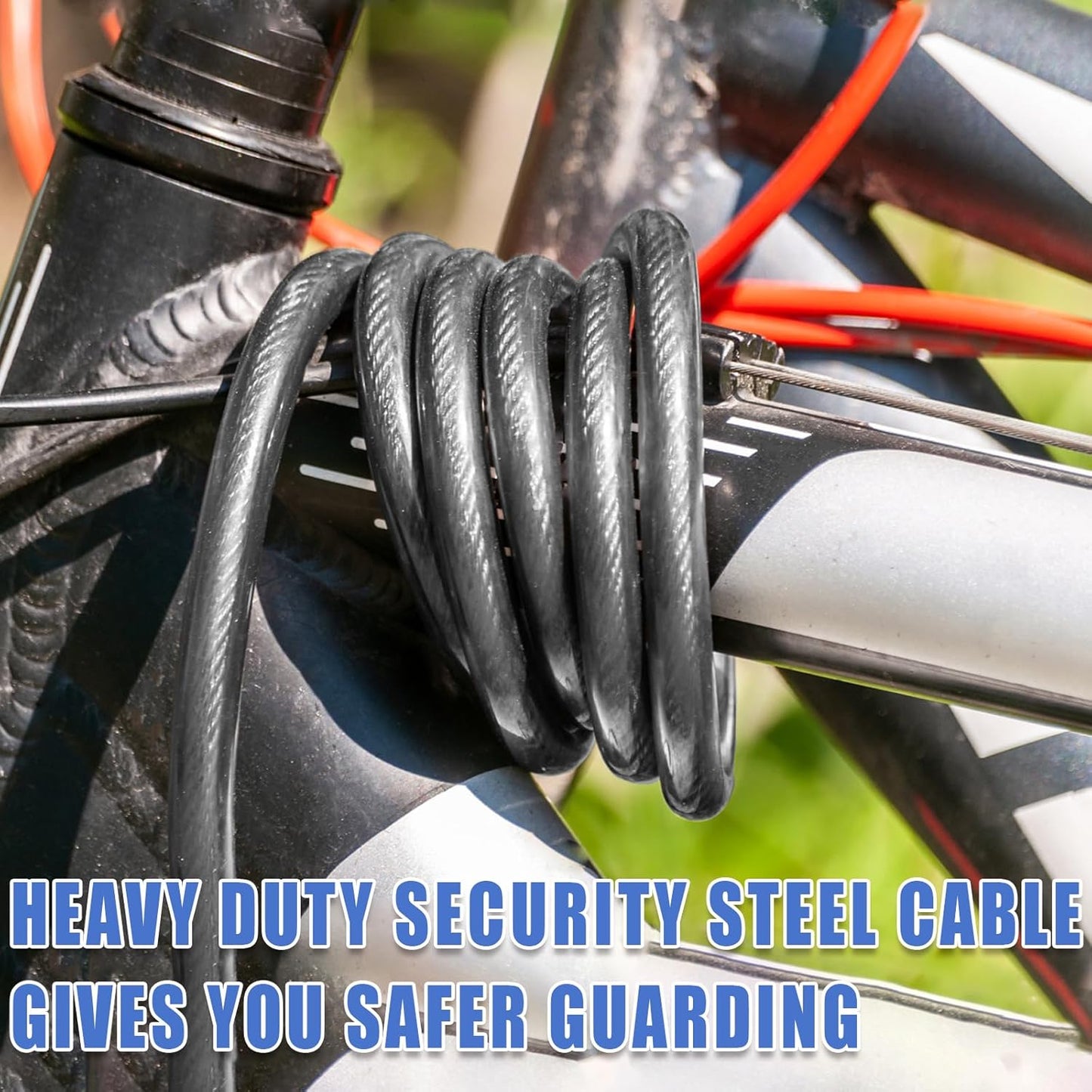 1/2Inch Heavy-Duty Security Cable Lock with Loops 4FT/6FT/8FT/10FT Bike Lock Cable Steel Cable Chain Locks for Outside