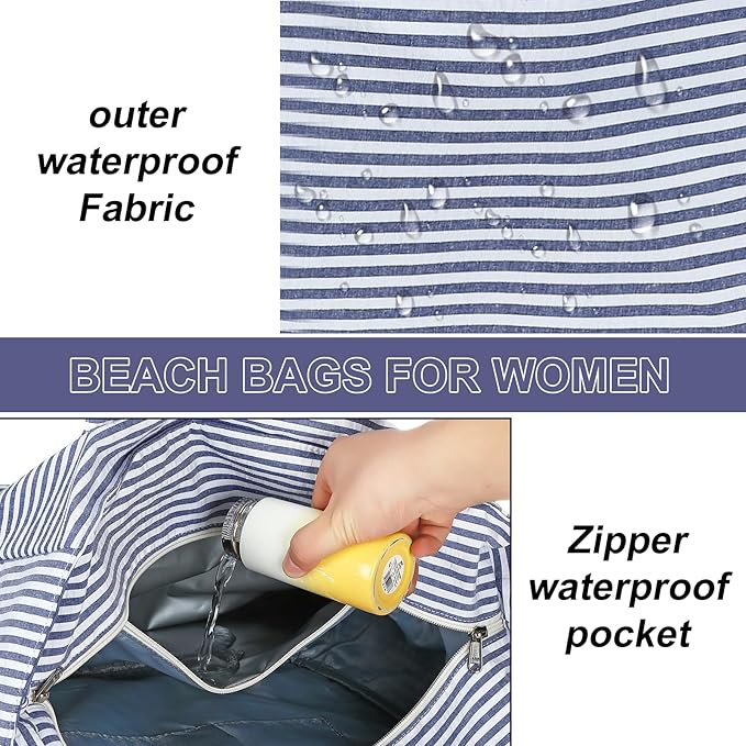 LEDAOU Large Beach Bag Women Waterproof Sandproof Zipper Beach Tote Pool Bag for Swim Gym Grocery Travel with Wet Pocket | Waterproof, Sandproof, Zipper, Pool, Gym, Grocery