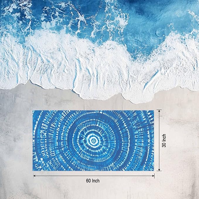 Blue Gradient Beach Towel 30" x 60" Abstract Tie-Dye Art Quick Dry Sand Free Pool Towels Soft & Absorbent Compact Towels Beach Accessories for Travel Bathroom Swimming Pool
