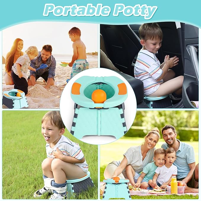 Portable Foldable Travel Potty for Toddlers, Kids Toilet Seat for Car, Camping, Indoor Outdoor - Splash-Proof Design, Easy Clean Training Seat with 30 Disposable Waste Bags (Blue) by Yszawmx