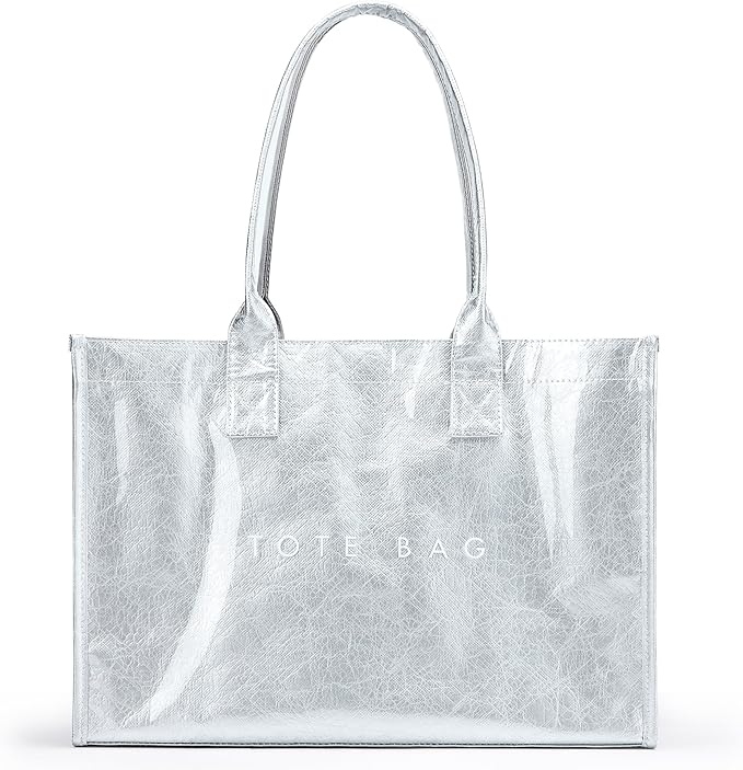 KALIDI PVC Tote Bag Women’s Kraft Paper Work Handbags Purses with Top Handle