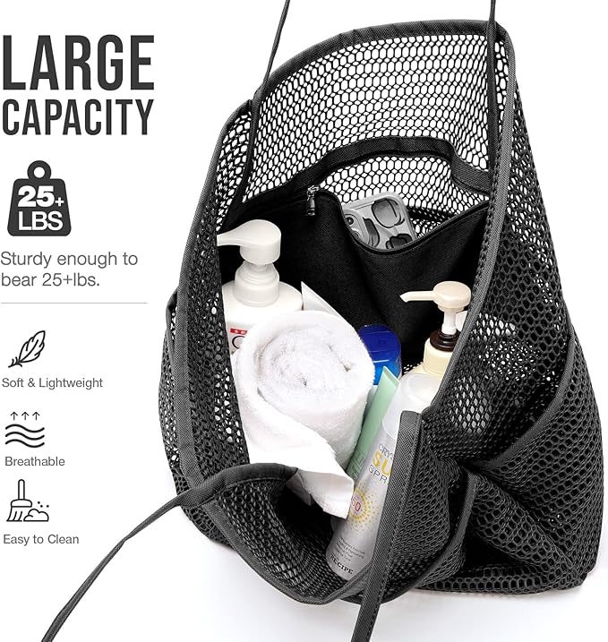 KPX Beach Bag with Mini Pocket, Beach Tote Bags for Women Large Foldable Mesh Swimming Pool Travel Bags - Sandproof
