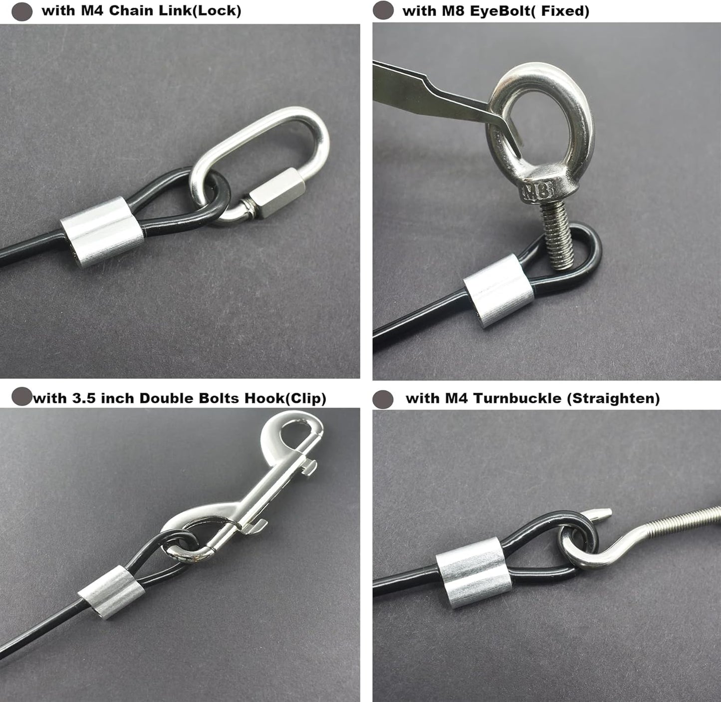 10 Pcs 2mm Wire 24 inch Vinyl Coated Stainless Steel Cable with Loops Short Wire Rope Lanyard Lock Security Chain Link for Outdoor Gates, Clear (2mm x 24inch)