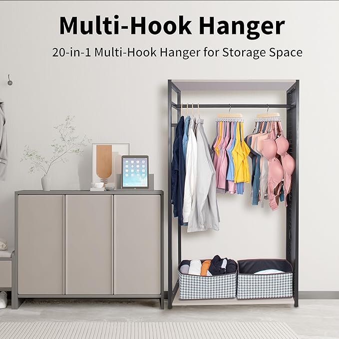 Bra Hangers for Closet Organizer,Tank Top Hanger with 20 Hooks,Space Saving Wooden Adjustable Hangers,Closet Organizers and Storage Suitable for Dorm,Apartments (1, Wood)