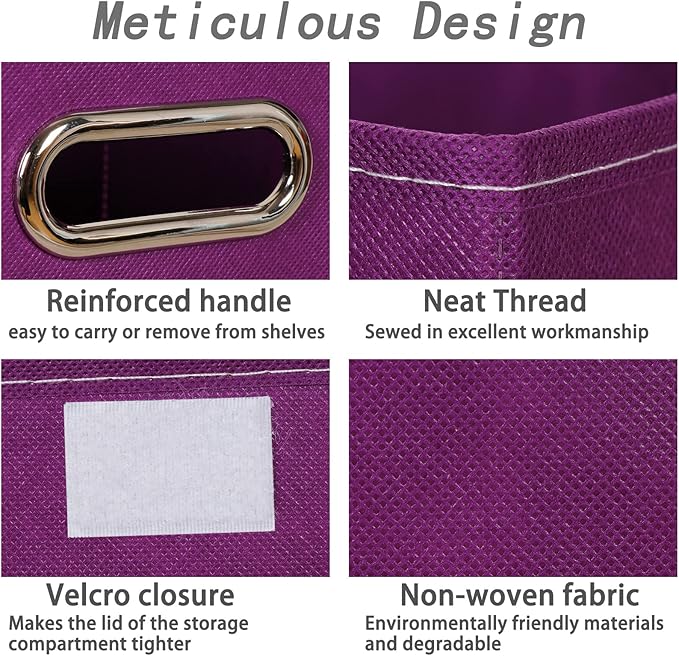 Closet Organizers Fabric Storage Bins With Lids Collapsible Cube Storage Organizer Basket With Handles,Storage Boxes for Clothes Storage,Office,Laundry,Shelves,6 Pack,(Purple)