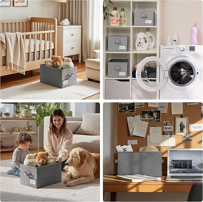 GRANNY SAYS Storage Bins for Shelves, Closet Bins with Label Holders, Fabric Storage Bin for Bedroom, Decorative Storage Containers for Organizing Living Room, Dark Gray, Medium, 3-Pack