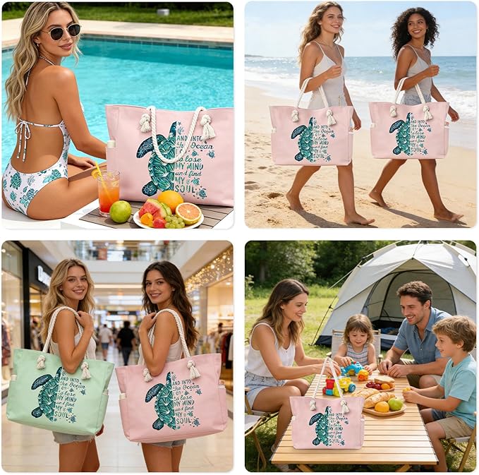 Beach Bags for Women Large Waterproof Beach Travel Tote Bags Sandproof Swim Pool Bag Canvas Zipper Big Tote
