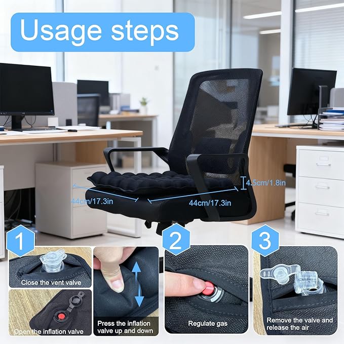 Portable Airplane Seat Cushion Inflatable – 3D Air Cell Tech with Built-in Pump, Adjustable Firmness for Back & Tailbone Support, Ideal for Long Flights, Office, Car, Wheelchair – Comes with Carry Bag