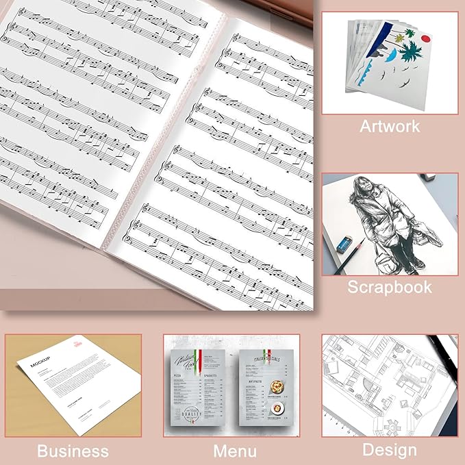 Art Portfolio Binder, 60 Pocket Binder with Plastic Sleeves, Displays 120 Pages of Documents, 8.5 X 11 (Pink) Display Book with Plastic Sleeves, for Artwork, Document Organizer Binder
