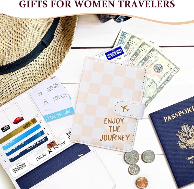 COSHAYSOO Personalized RFID Passport Holder for Travel Women Passports Cover Case Air Essentials Airplane Flight Accessories Airline Plane Flying Must Haves Christmas Gifts for Travelers Checkered