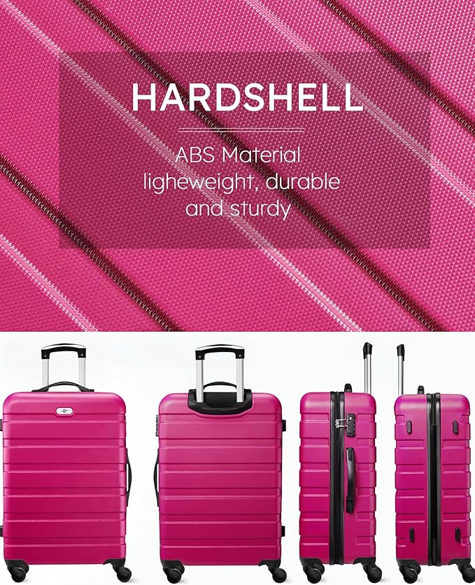 Suitour Luggage 3 Piece Sets Hard Shell Luggage Set with Spinner Wheels, TSA Lock, 20 24 28 inch Travel Suitcase Sets,Rose Red