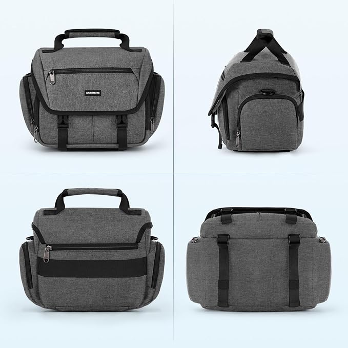 RAINSMORE Camera Bag, DSLR/SLR/Mirrorless Camera Sling Bag for Photographers Waterproof Small Camera Case with Tripod Holder & Rain Cover Camera Crossbody Bag for Canon/Nikon/Sony/Fuji, Grey