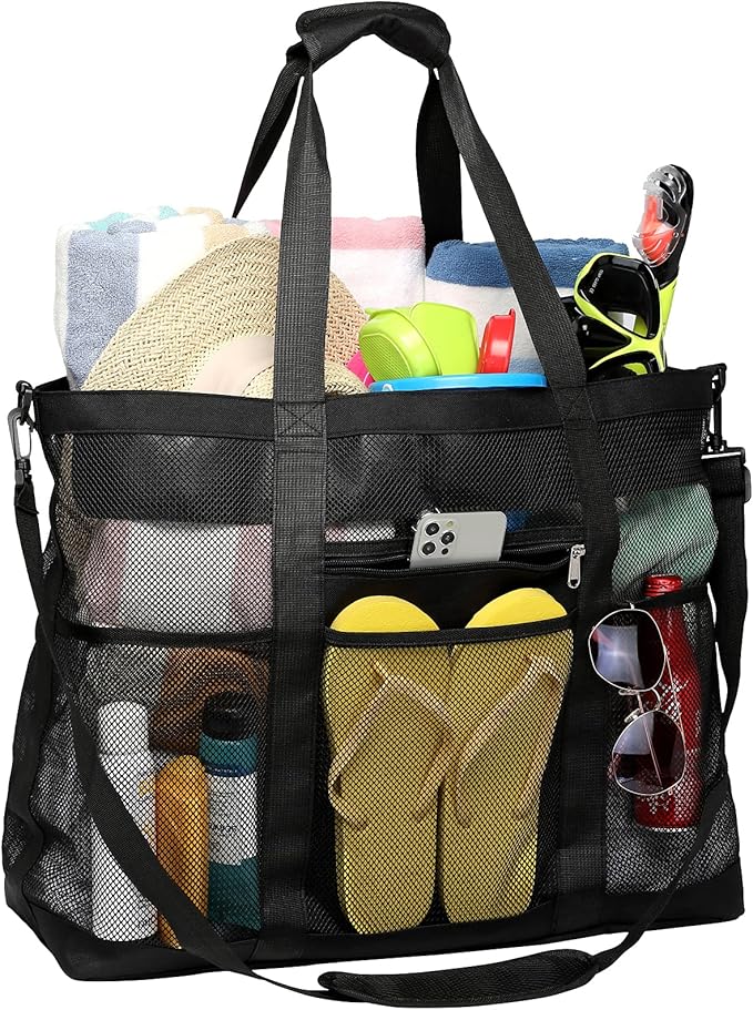 F-color Mesh Beach Bag Family - Large Tote Bag for Cruise Pool Toys Beach Vacation Essentials